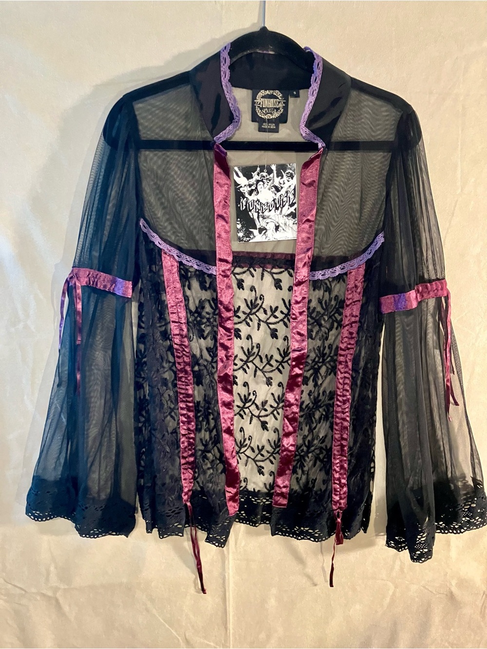 NWT Funhouse Black Lace Sheer Cover up Sz S Whimsigoth Goth Alt Dark Fairy